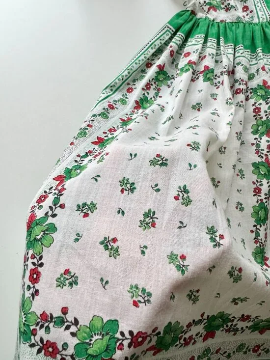 Vintage 80's JCPENNEY Green Floral Polycotton Law Fit & Flare Dress, Size 15/16 - Picture 12 of 15